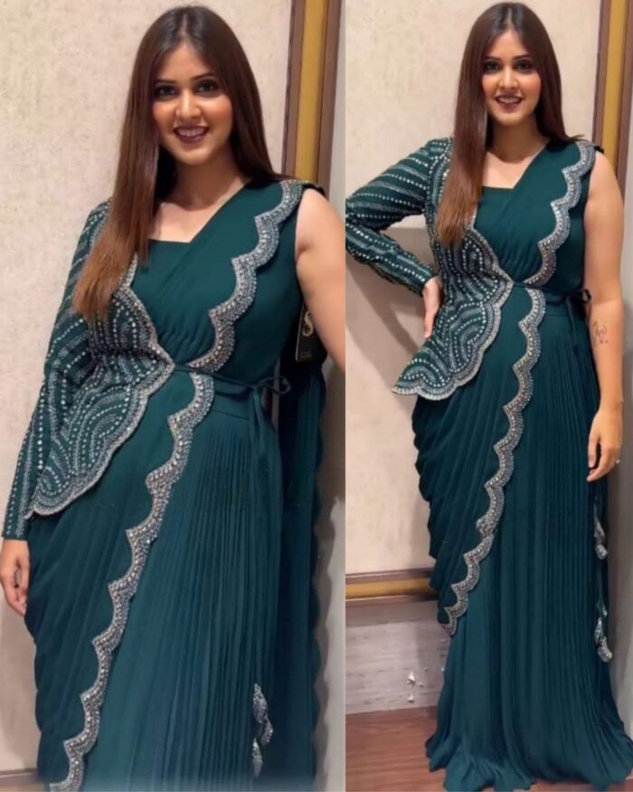 Designer Indo-Western Georgette Silk Embroidery Work Saree & Blouse With One Side Jacket