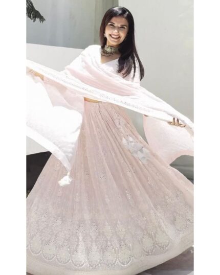 Exclusive Baby Pink Faux Georgette Sequence Work Lehenga Choli With Dupatta