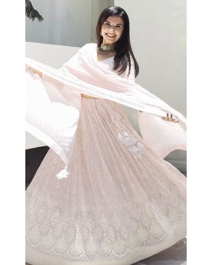 Exclusive Baby Pink Faux Georgette Sequence Work Lehenga Choli With Dupatta