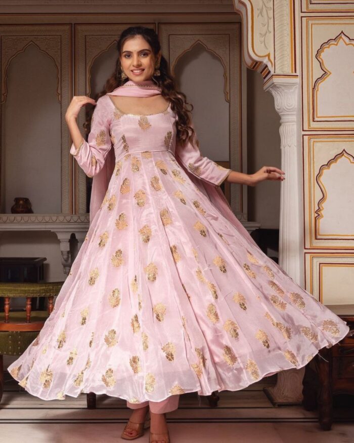 Exclusive Baby Pink Pure Georgette Embroidery Work Anarkali Suit With Dupatta