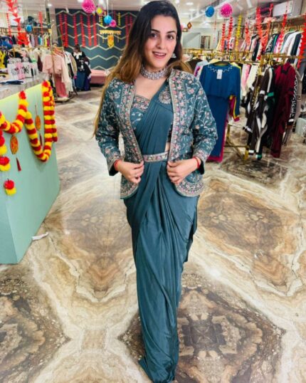Exclusive Banglori Silk Embroidery Work Saree With Jacket Blouse And Belt