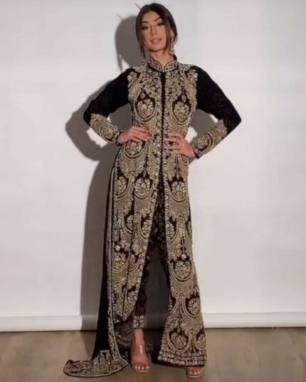 Exclusive Black Embroidered Georgette Jacket Style Pakistani Suit