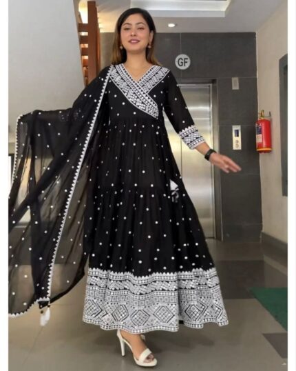 Exclusive Black Faux Georgette Embroidery Work Anarkali Suit Suit With Dupatta