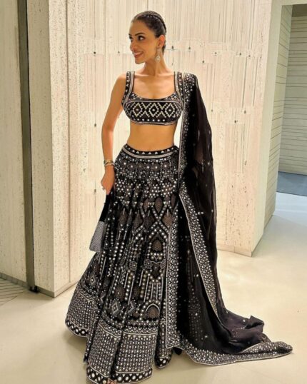 Exclusive Black Faux Georgette Embroidery Work Lehenga Choli With Dupatta