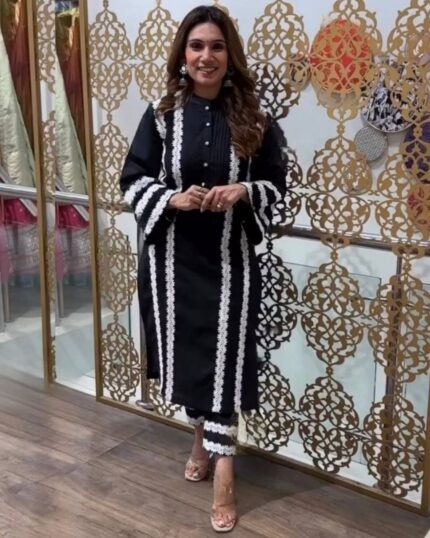 Exclusive Black Faux Georgette Embroidery Work Pant Suit