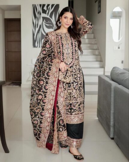 Exclusive Black Georgette Embroidery Work Pakistani Suit With Dupatta