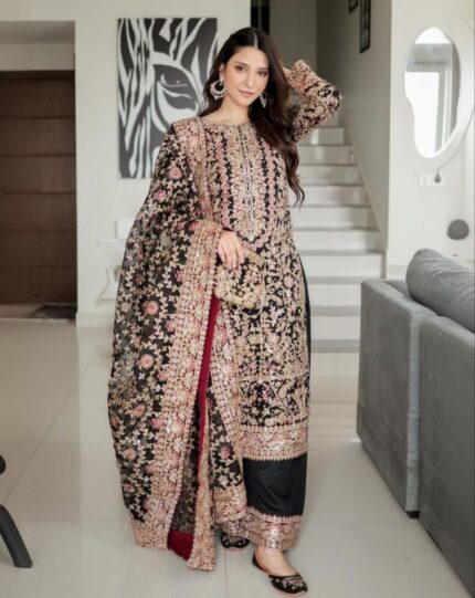 Exclusive Black Georgette Embroidery Work Pakistani Suit With Dupatta