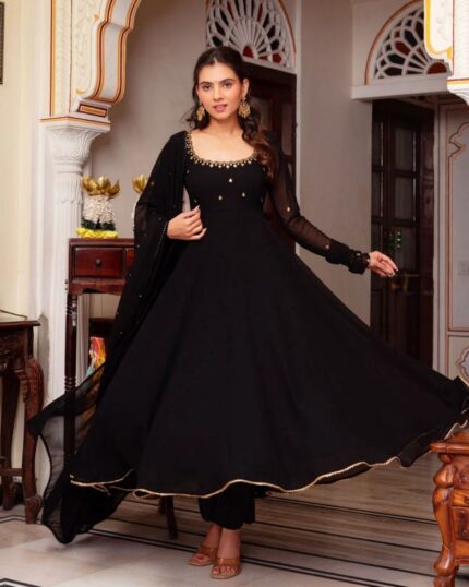 Exclusive Black Georgette Sequence Work Anarkali Gown With Dupatta