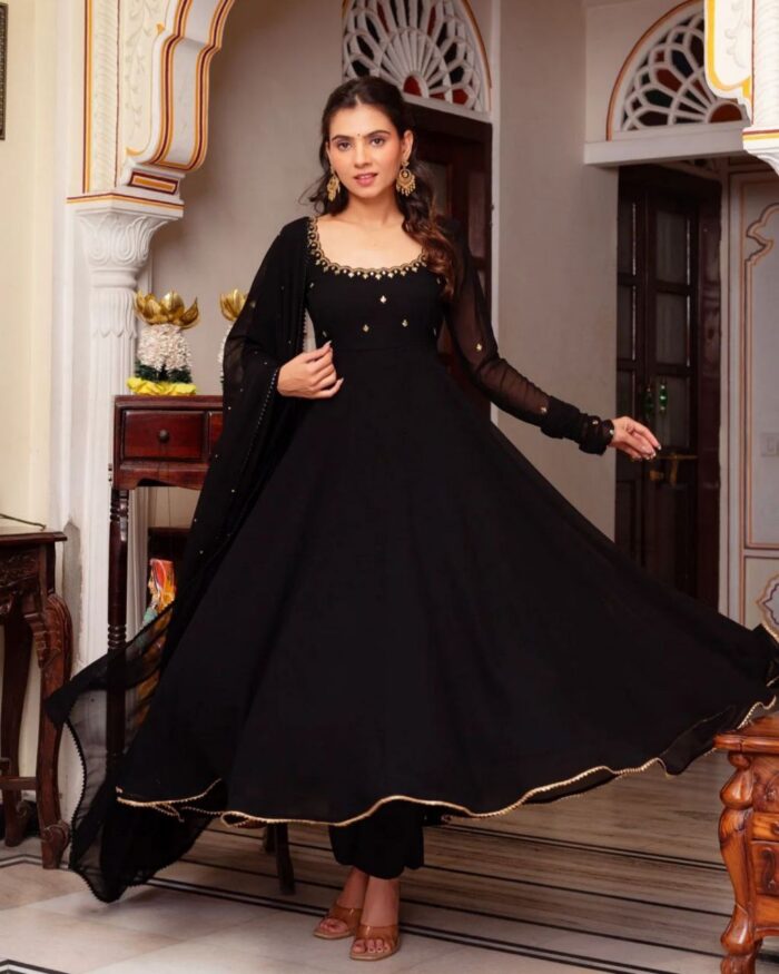 Exclusive Black Georgette Sequence Work Anarkali Gown With Dupatta