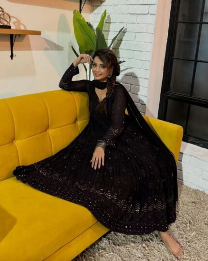 Exclusive Black Georgette Sequence Work Anarkali Suit With Dupatta