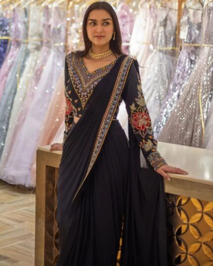 Exclusive Black Georgette Sequence Work Saree With Blouse