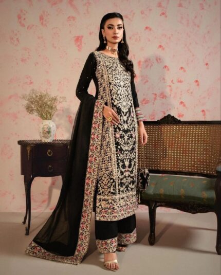 Exclusive Black Georgette Zari Work Pakistani Suit With Dupatta