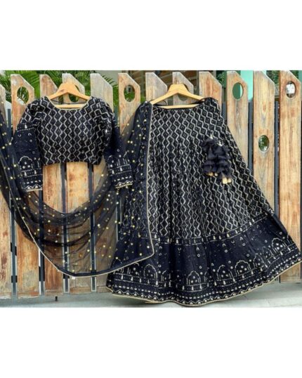 Exclusive Black Heavy Georgette Embroidery Work Lahenga Choli With Dupatta