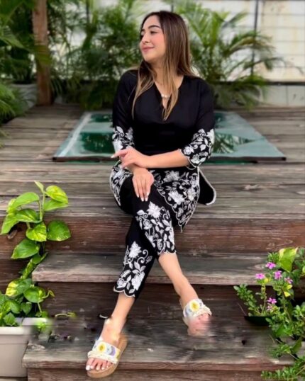 Exclusive Black Heavy Georgette Fancy Embroidery Work Pant Suit