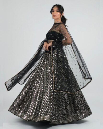 Exclusive Black Premium Georgette Zari Work Lehenga Choli With Dupatta