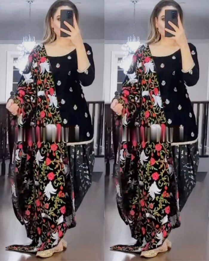 Exclusive Black Pure Georgette Digital Print Dhoti Suit With Dupatta