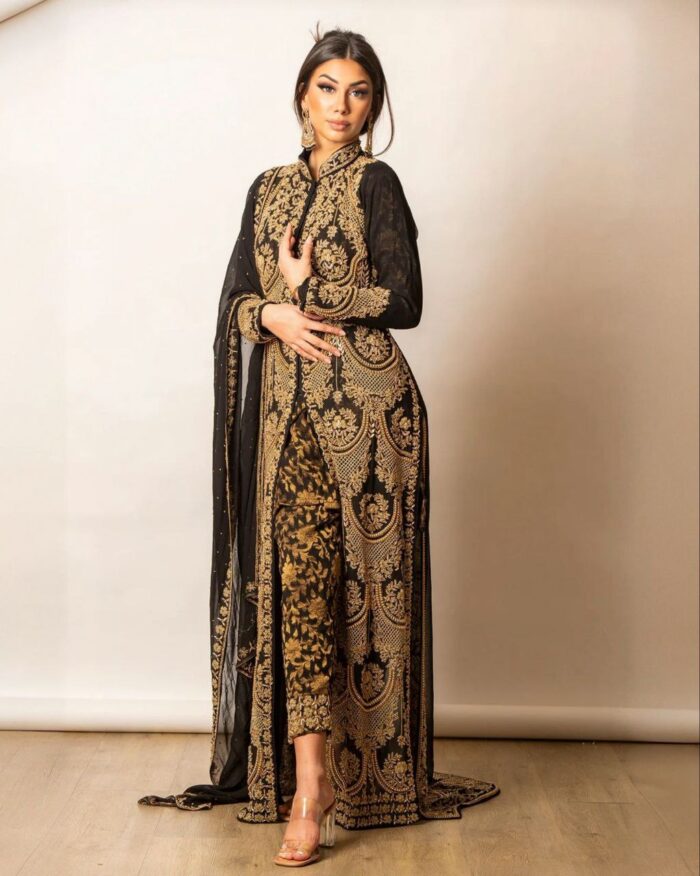 Exclusive Black Pure Georgette Embroidery Work Pakistani Suit With Dupatta