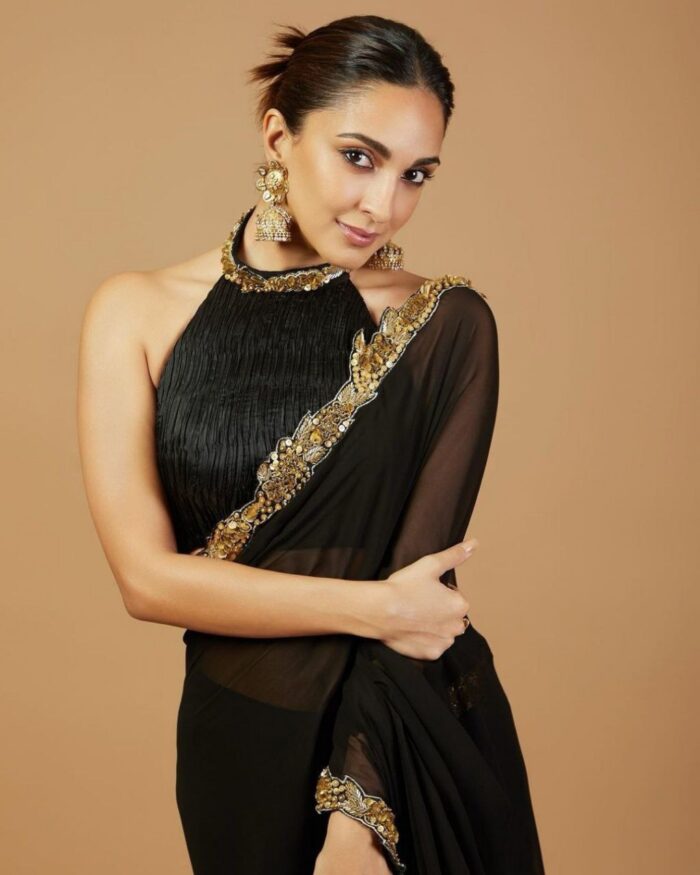 Exclusive Black Pure Georgette Embroidery Work Saree With Blouse