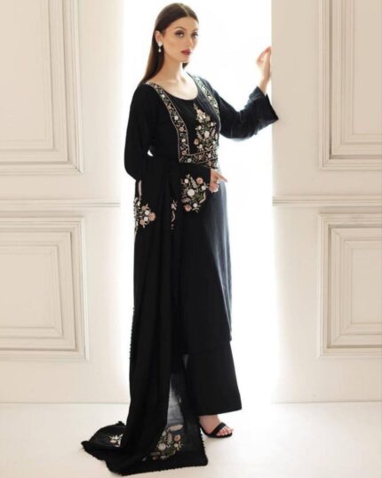 Exclusive Black & White Pure Georgette Embroidery Work Salwar Suit With Dupatta